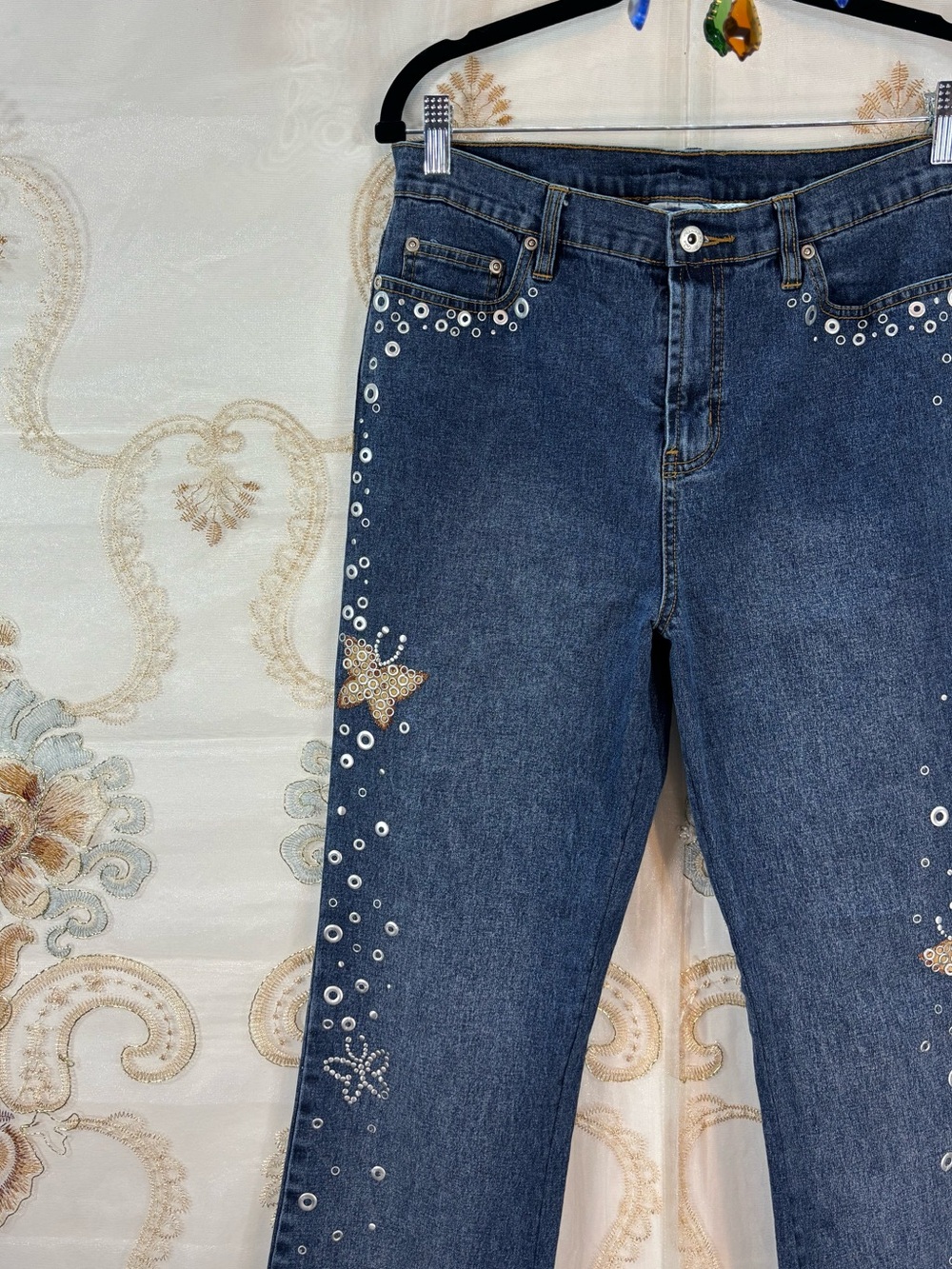 ✨Vintage Y2K Boho Butterfly O Ring Studded High Rise Flare TALL Jeans✨